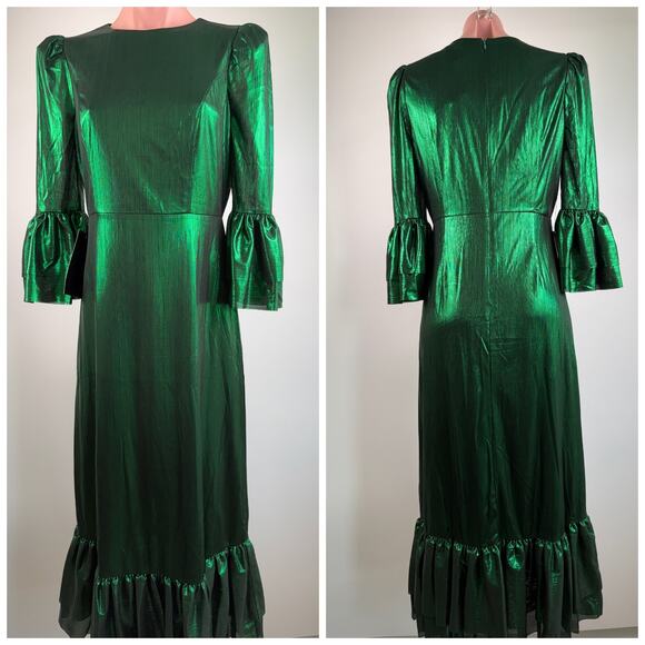 Tuckernuck Pomander Place Emerald Crinkle Lurex Lillith Green Dress  Size S - Picture 2 of 15